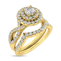 Thumbnail for Diamond  Twist Shank Double Halo Bridal Ring 3/4 ct tw Round Cut in 14K Yellow Gold