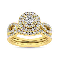 Thumbnail for Diamond  Twist Shank Double Halo Bridal Ring 1 ct tw Round Cut in 14K Yellow Gold