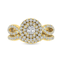 Thumbnail for Diamond  Twist Shank Double Halo Bridal Ring 1 ct tw Round Cut in 14K Yellow Gold