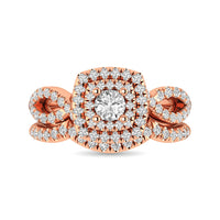 Thumbnail for Diamond  Twist Shank Double Halo Bridal Ring 3/4 ct tw Round Cut in 14K Rose Gold