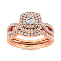 Thumbnail for Diamond  Twist Shank Double Halo Bridal Ring 1 ct tw Round Cut in 14K Rose Gold