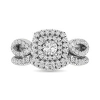 Thumbnail for Diamond Twist Shank Double Halo Bridal Ring 3/4 ct tw Round Cut in 14K White Gold