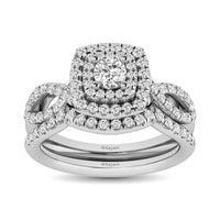 Thumbnail for Diamond Twist Shank Double Halo Bridal Ring 3/4 ct tw Round Cut in 14K White Gold