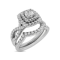 Thumbnail for Diamond Twist Shank Double Halo Bridal Ring 3/4 ct tw Round Cut in 14K White Gold