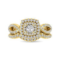 Thumbnail for Diamond  Twist Shank Double Halo Bridal Ring 3/4 ct tw Round Cut in 14K Yellow Gold