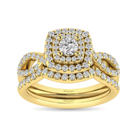 Thumbnail for Diamond  Twist Shank Double Halo Bridal Ring 3/4 ct tw Round Cut in 14K Yellow Gold