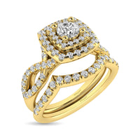 Thumbnail for Diamond  Twist Shank Double Halo Bridal Ring 3/4 ct tw Round Cut in 14K Yellow Gold