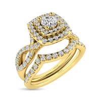 Thumbnail for Diamond  Twist Shank Double Halo Bridal Ring 1 ct tw Round Cut in 14K Yellow Gold
