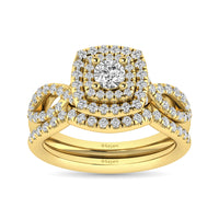 Thumbnail for Diamond  Twist Shank Double Halo Bridal Ring 1 ct tw Round Cut in 14K Yellow Gold