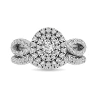 Thumbnail for Diamond Twist Shank Double Halo Bridal Ring 3/4 ct tw Oval Cut in 14K White Gold
