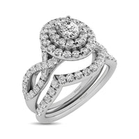 Thumbnail for Diamond Twist Shank Double Halo Bridal Ring 3/4 ct tw Oval Cut in 14K White Gold