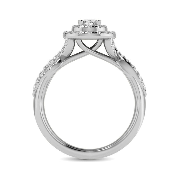 Diamond Twist Shank Double Halo Bridal Ring 3/4 ct tw Oval Cut in 14K White Gold