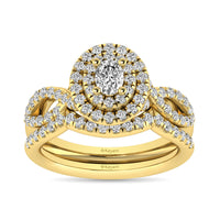 Thumbnail for Diamond  Twist Shank Double Halo Bridal Ring 3/4 ct tw Oval Cut in 14K Yellow Gold