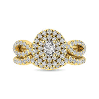 Thumbnail for Diamond  Twist Shank Double Halo Bridal Ring 3/4 ct tw Oval Cut in 14K Yellow Gold