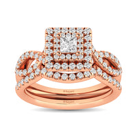 Thumbnail for Diamond 1 Ct.Tw. Round and Princess Bridal Ring in 14K Rose Gold