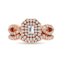 Thumbnail for Diamond  Twist Shank Double Halo Bridal Ring 3/4 ct tw Emerald Cut in 14K Rose Gold