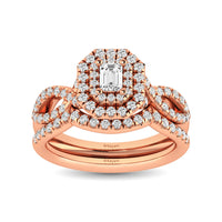 Thumbnail for Diamond  Twist Shank Double Halo Bridal Ring 3/4 ct tw Emerald Cut in 14K Rose Gold