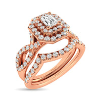 Thumbnail for Diamond  Twist Shank Double Halo Bridal Ring 3/4 ct tw Emerald Cut in 14K Rose Gold