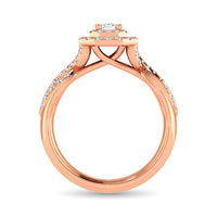 Thumbnail for Diamond  Twist Shank Double Halo Bridal Ring 3/4 ct tw Emerald Cut in 14K Rose Gold