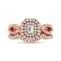 Thumbnail for Diamond  Twist Shank Double Halo Bridal Ring 1 ct tw Emerald Cut in 14K Rose Gold