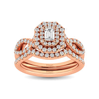 Thumbnail for Diamond  Twist Shank Double Halo Bridal Ring 1 ct tw Emerald Cut in 14K Rose Gold
