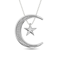 Thumbnail for Diamond Moon and Star  Pendant 1/20 ct tw in Sterling Silver