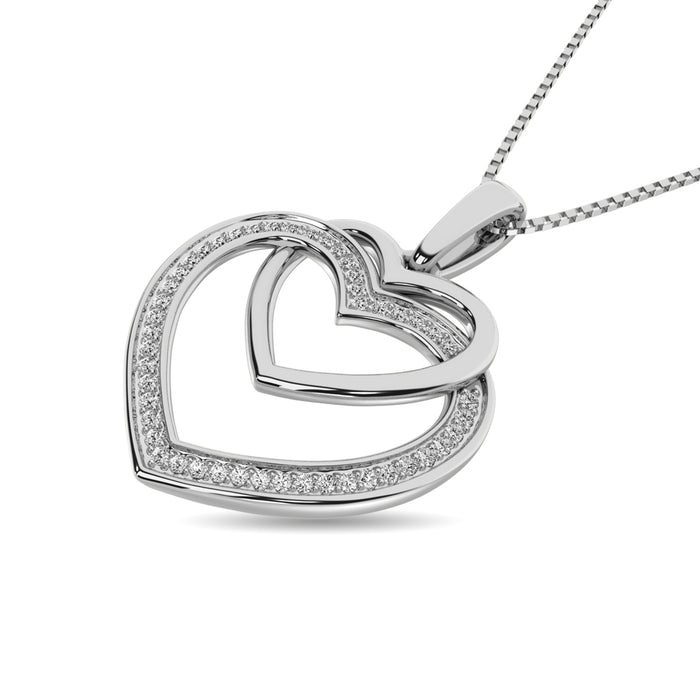 Diamond Duel Heart Pendant 1/10 ct tw in Sterling Silver