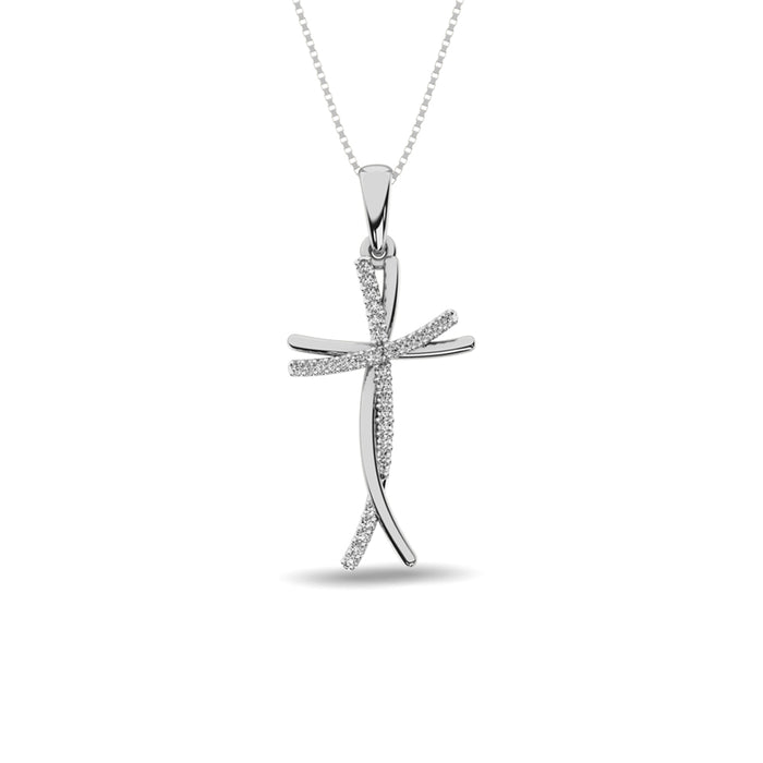 Diamond Cross Pendant 1/10 ct tw in 10K White Gold