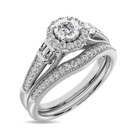 Thumbnail for Diamond Bridal Ring 1/4 ct tw in Round and Straight Baguette in 10K White Gold