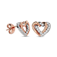 Thumbnail for Diamond Duel Heart earrings 1/6 ct tw in 10K Rose Gold