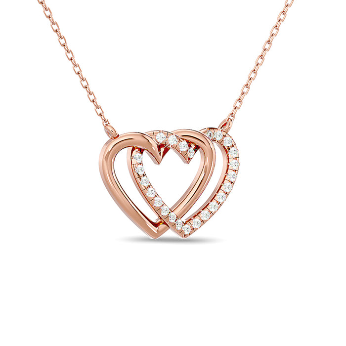 Diamond Duel Heart Fashion Necklace 1/8 ct tw in 10K Rose Gold