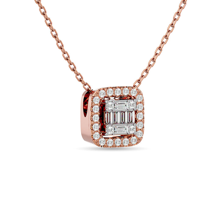 Diamond 1/4 Ct.Tw. Round and Baguette Fashion Pendant in 14K Rose Gold