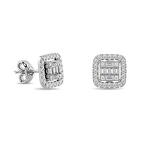 Thumbnail for Diamond 1/3 Ct.Tw. Round and Baguette Fashion Earrings in 14K White Gold