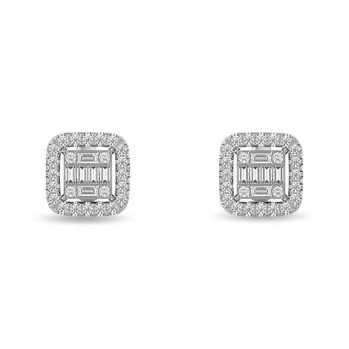 Diamond 1/3 Ct.Tw. Round and Baguette Fashion Earrings in 14K White Gold