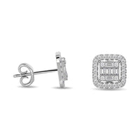 Thumbnail for Diamond 1/3 Ct.Tw. Round and Baguette Fashion Earrings in 14K White Gold