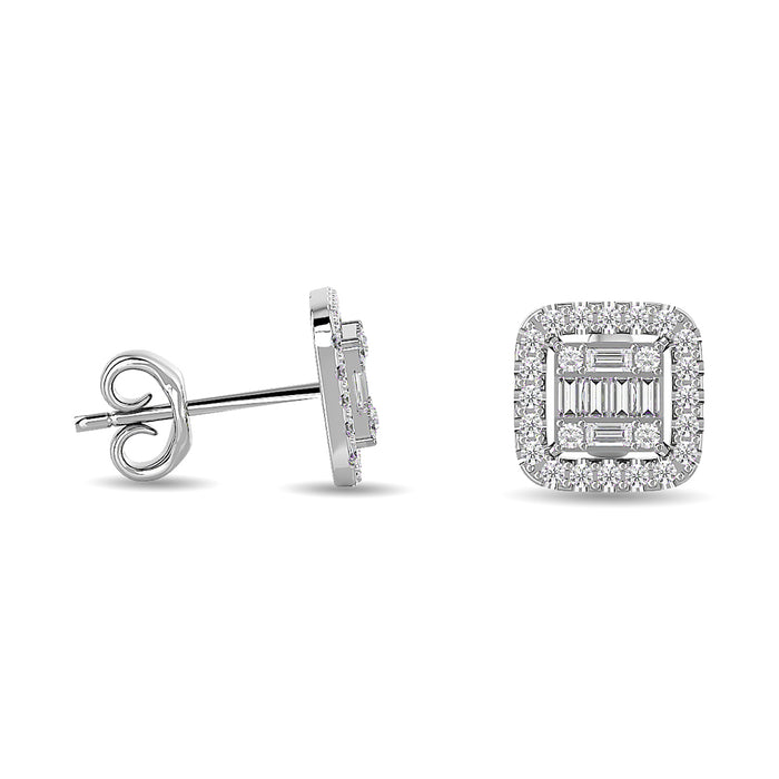 Diamond 1/3 Ct.Tw. Round and Baguette Fashion Earrings in 14K White Gold