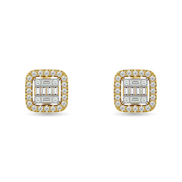 Diamond 1/3 Ct.Tw. Round and Baguette Fashion Earrings in 14K Yellow Gold