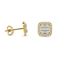 Thumbnail for Diamond 1/3 Ct.Tw. Round and Baguette Fashion Earrings in 14K Yellow Gold