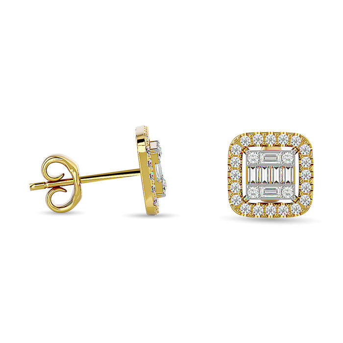 Diamond 1/3 Ct.Tw. Round and Baguette Fashion Earrings in 14K Yellow Gold