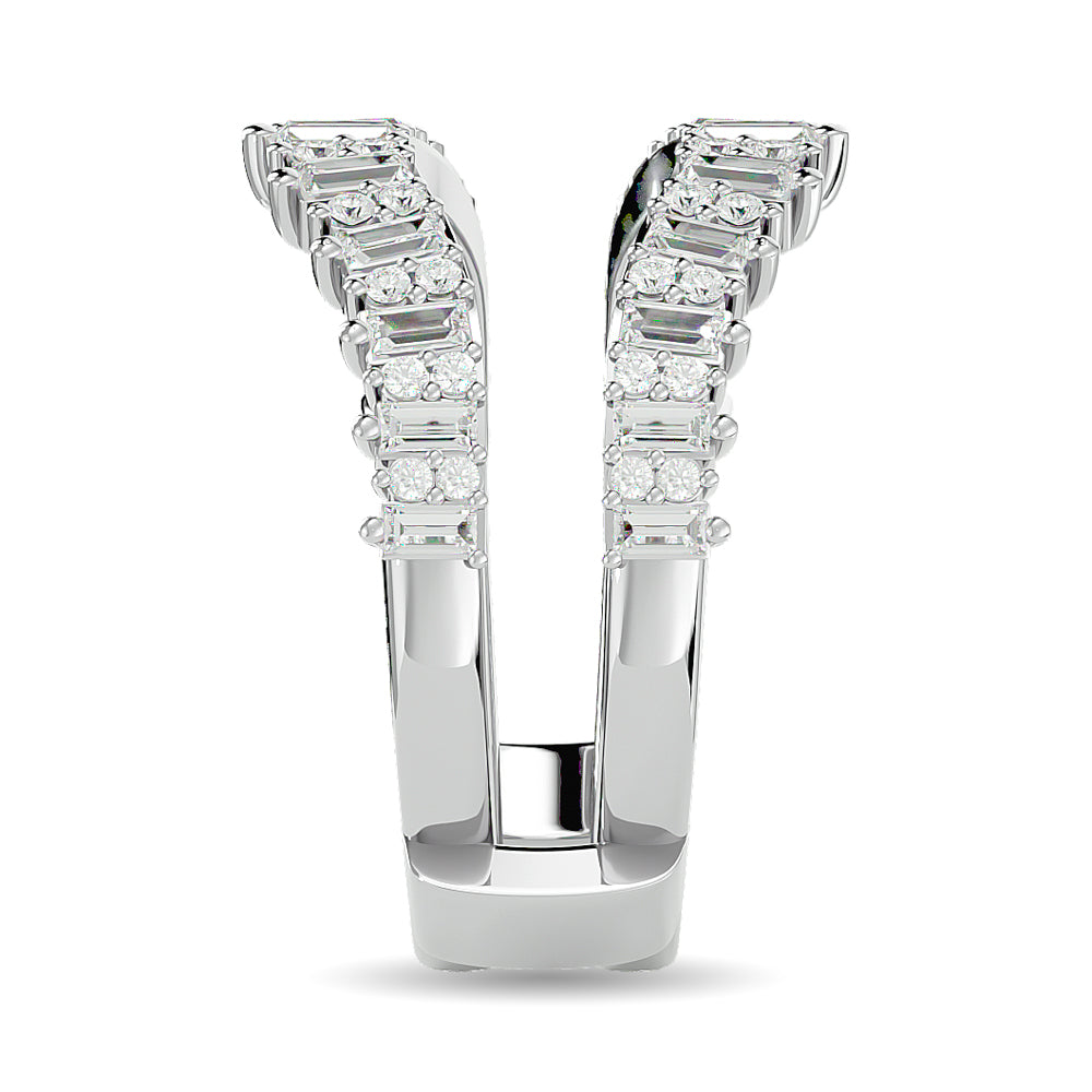 Diamond 7/8 ct tw Round and Straight Baguette Guard Ring  in 14K White Gold