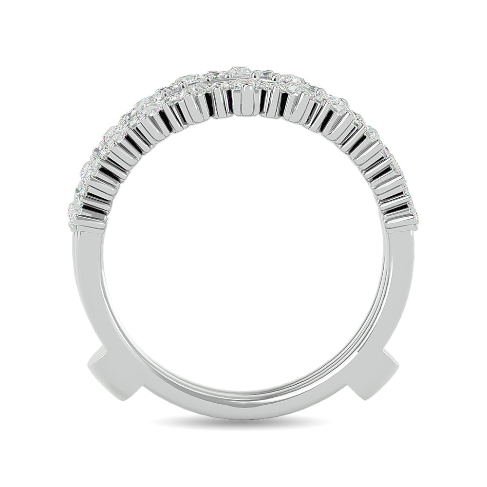 Diamond 7/8 ct tw Round and Straight Baguette Guard Ring  in 14K White Gold