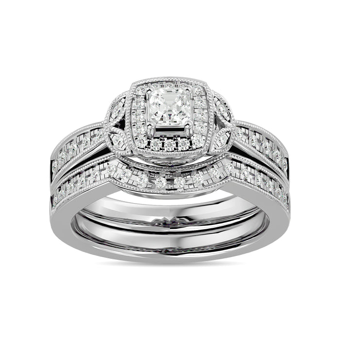 Diamond 1/2 Ct.Tw. Round and Princess Bridal Ring in 14K White Gold