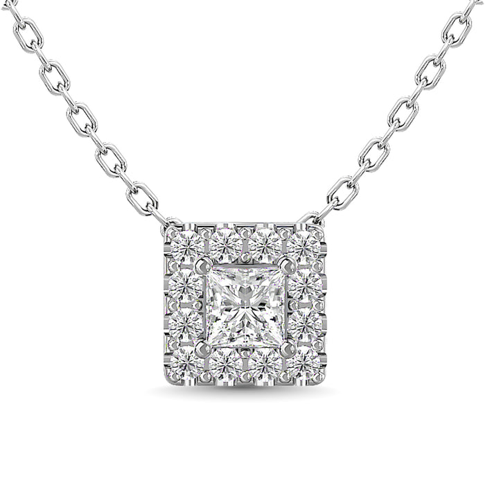 Diamond 1/4 ct tw Round and Princess Halo Pendant  in 14K White Gold