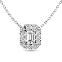 Thumbnail for Diamond Emerald Cut Single Halo Pendant 1/4 ct tw in 14K White Gold
