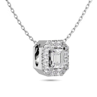 Thumbnail for Diamond Emerald Cut Single Halo Pendant 1/4 ct tw in 14K White Gold