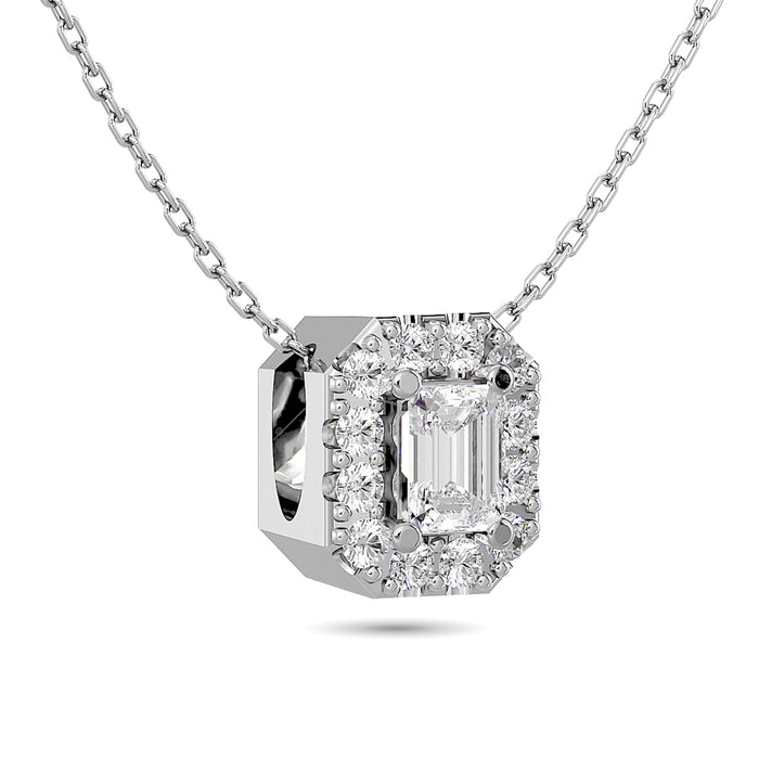 Diamond Emerald Cut Single Halo Pendant 1/4 ct tw in 14K White Gold