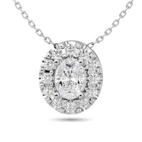 Thumbnail for Diamond Oval Cut Single Halo Pendant 1/4 ct tw in 14K White Gold