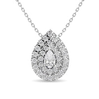 Thumbnail for Diamond Pear Cut Double Halo Pendant 3/8 ct tw in 14K White Gold