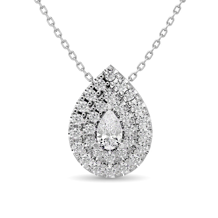 Diamond Pear Cut Double Halo Pendant 3/8 ct tw in 14K White Gold