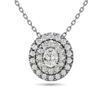 Thumbnail for Diamond Oval Cut Double Halo Pendant 3/8 ct tw in 14K White Gold